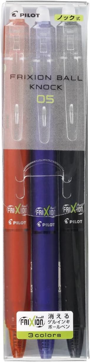 PILOT LFBK-69EF-3C Erasable Ballpoint Pen, Frixion Ball Knock, 0.5, 3 Colors
