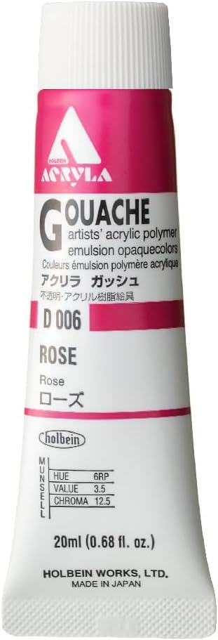 Holbein Acryla Gouache Artists Acrylic Polymer Emulsion, 20ml Rose (D006)