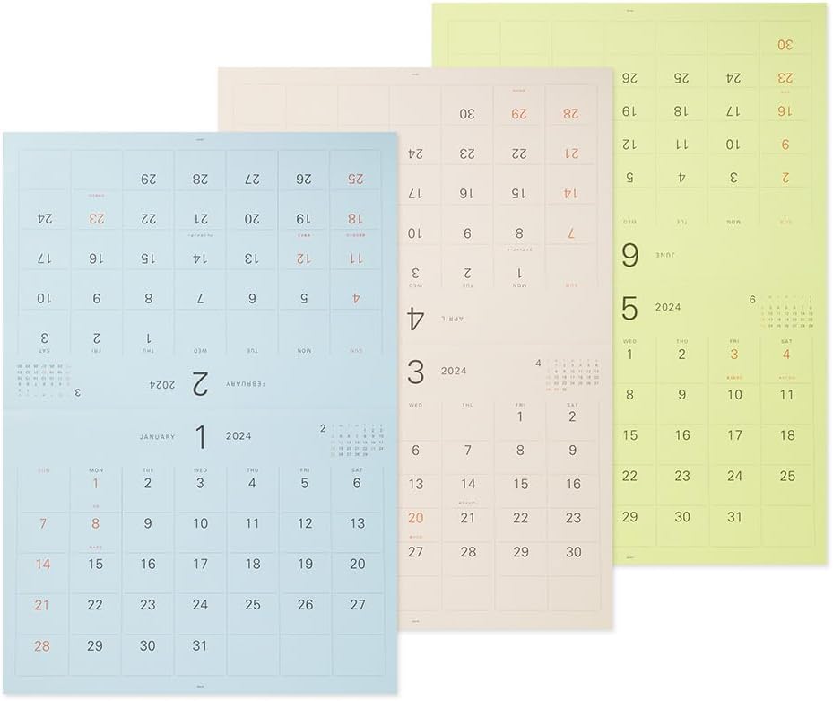 Midori 31295006 2024 Wall Calendar, Hanger Calendar, Refill, White (color)