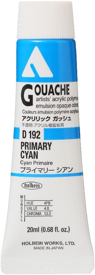 Holbein Acryla Gouache Artists Acrylic Polymer Emulsion, 20ml Primary Cyan (D192)