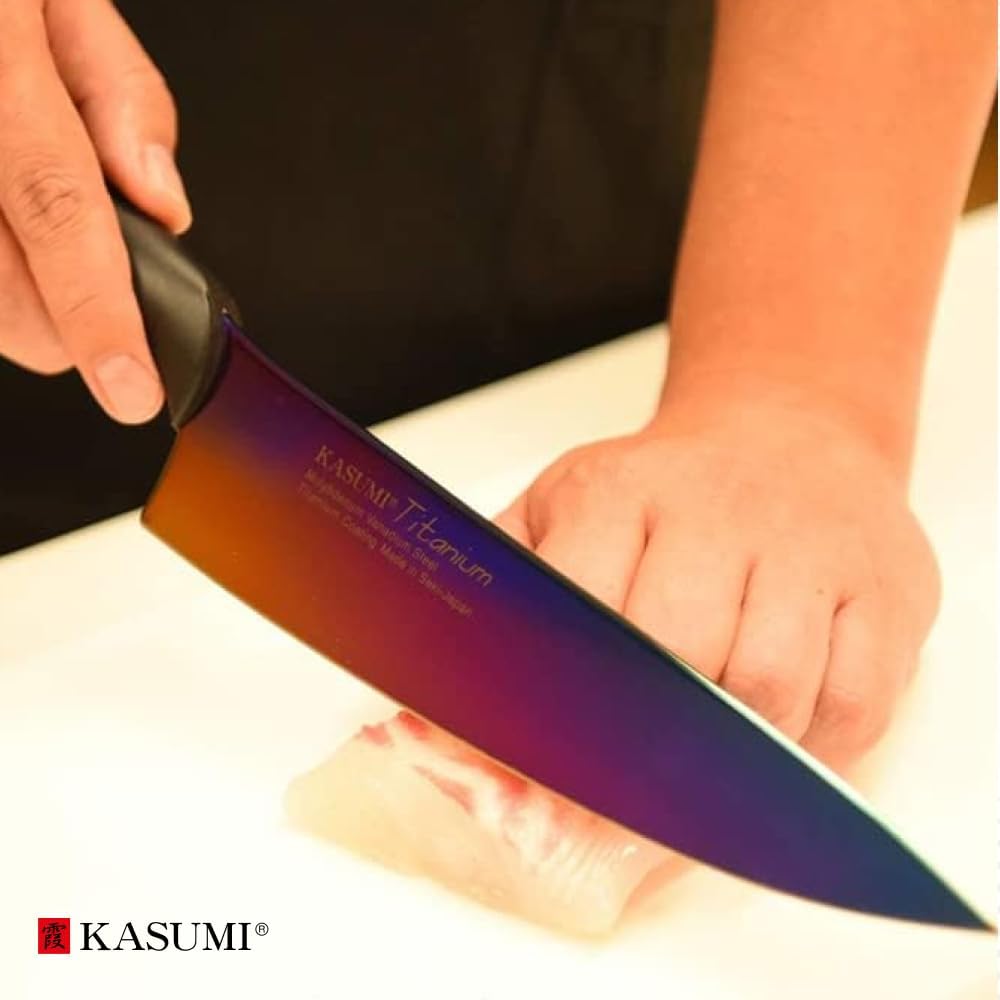 Kasumi Titanium Coated KTB3 7-3/4-Inch Titanium-Coated Carving Knife, Blue