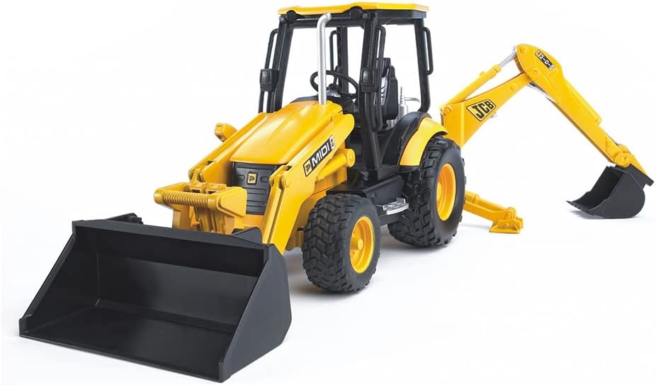 Bruder Toys - Construction Realistic JCB MIDI CX Backhoe Loader with Changeable Front Loader and Backhoe Loader Scoop - Ages 3+