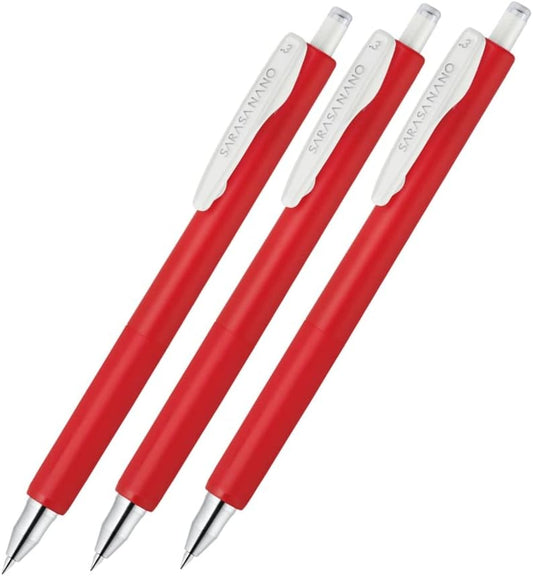 ZEBRA JJH72-R3-AZ Sarasa Nano Gel Ballpoint Pen, 0.3mm, Red 3 Pieces Set