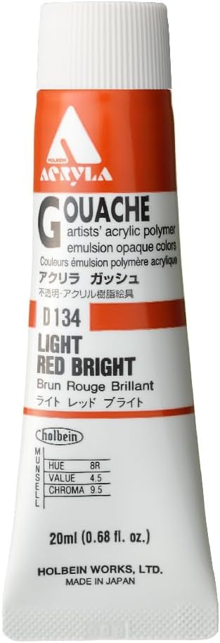 Holbein Acryla Gouache Artists Acrylic Polymer Emulsion, 20ml Light Red Bright (D134)