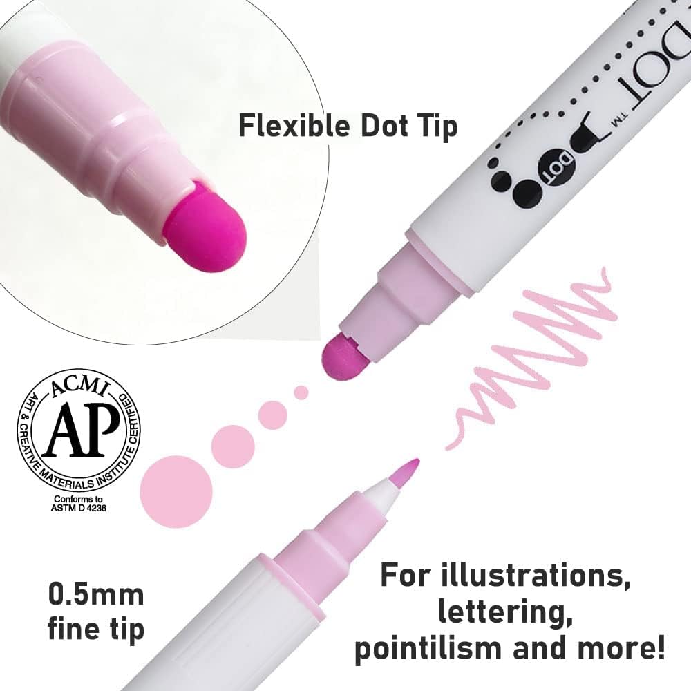 Kuretake Zig Clean Color Dot Pens Water Based Marker, 12 Colors Set (TC-6100/12V)