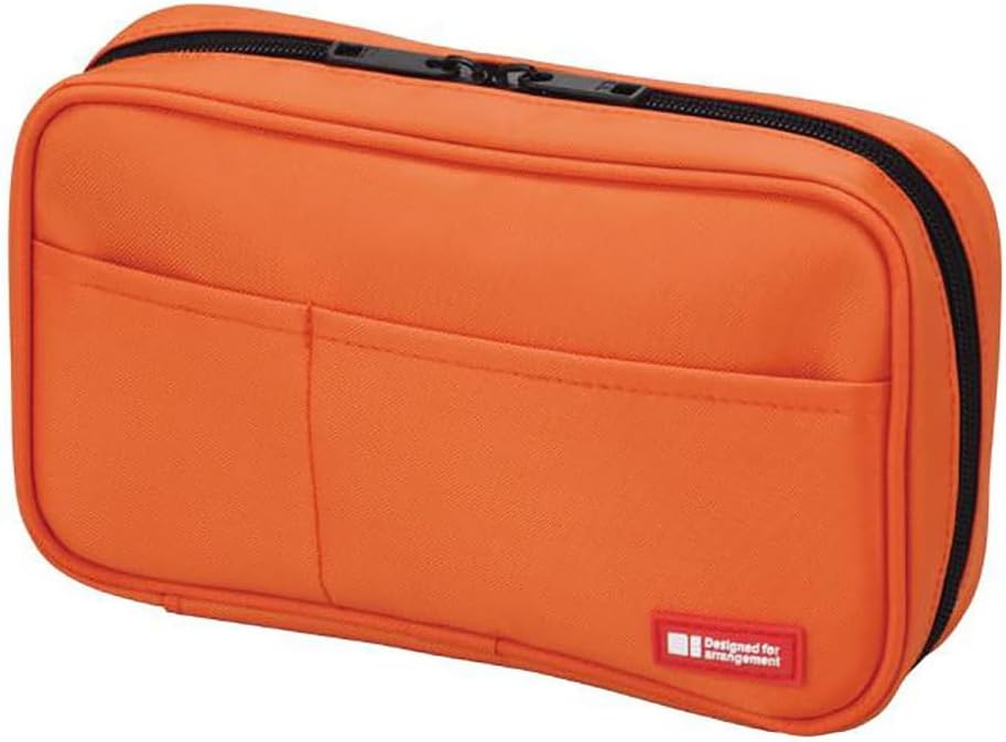 LIHIT LAB Large Capacity Zipper Pencil Case For School Office College, Big Capacity 4 Compartments Pencil Bag Holder Adults Teen Boys Girls, Travel Cosmetics Storage, Orange (A7551-4)