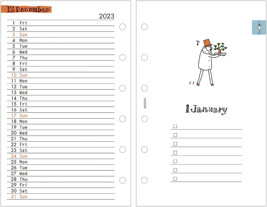 Midori 27089006 2024 B7 Weekly Diary Refill, Uncle Pattern (Begins January 2024)