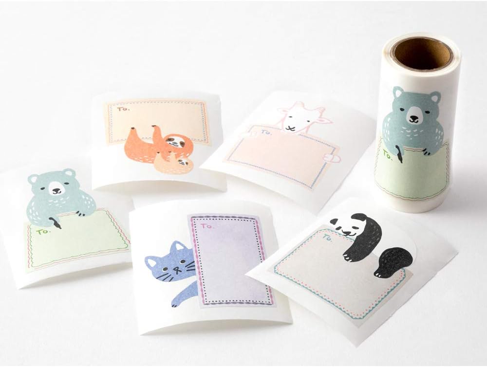 Midori 82475006 Stickers, Roll Stickers, L, Animal Message Pattern