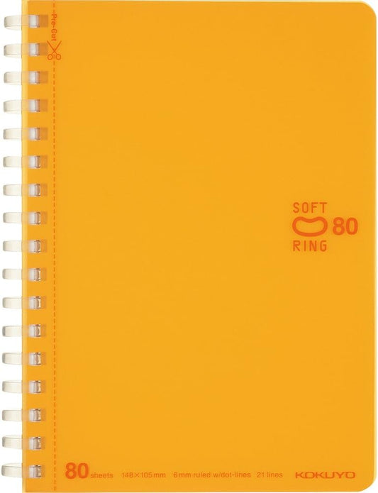 Kokuyo SV358BT-YR Notebook, Soft Ring, Dotted B Ruled, A6, 80 Sheets, Orange