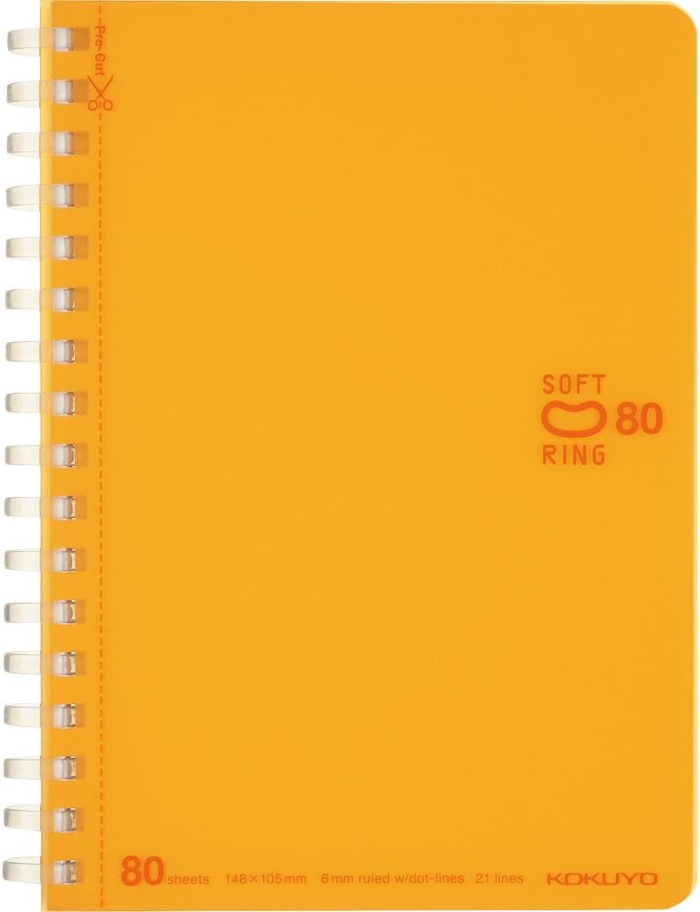 Kokuyo SV358BT-YR Notebook, Soft Ring, Dotted B Ruled, A6, 80 Sheets, Orange