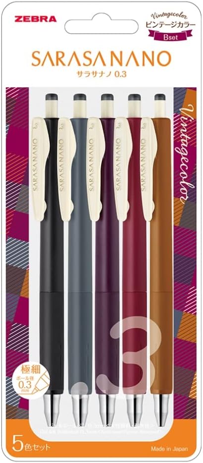 ZEBRA Sarasa Nano Gel Ballpoint Pen 0.3mm Vintage 5 Colour Set (JJH72-5C-B)