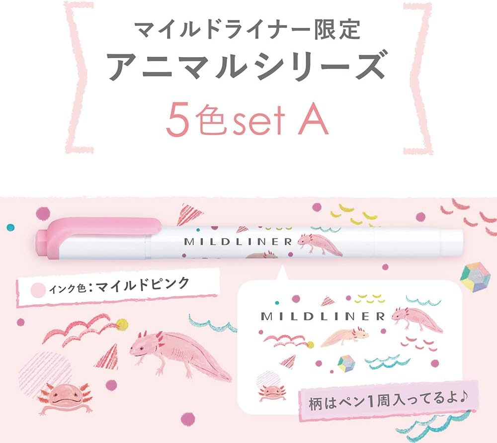 ZEBRA Mildliner WKT7-AS-5C-A Highlighter, Set of 5 Colors, Animal