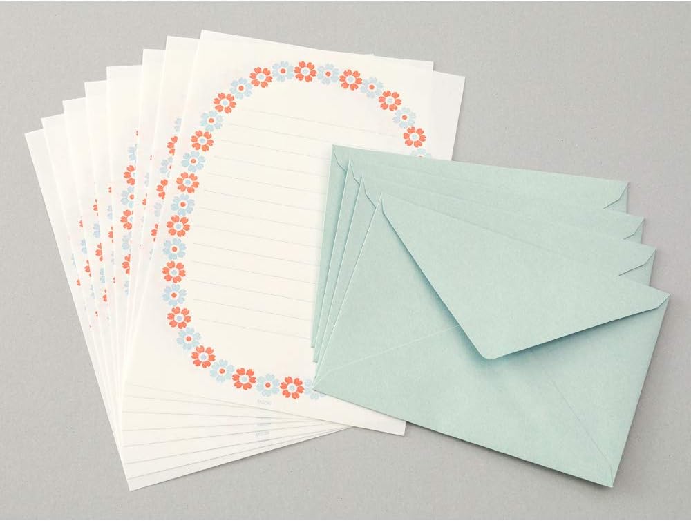 Midori 86478006 Letter Set, 478 Typographic, Flower Frame Pattern, Light Blue