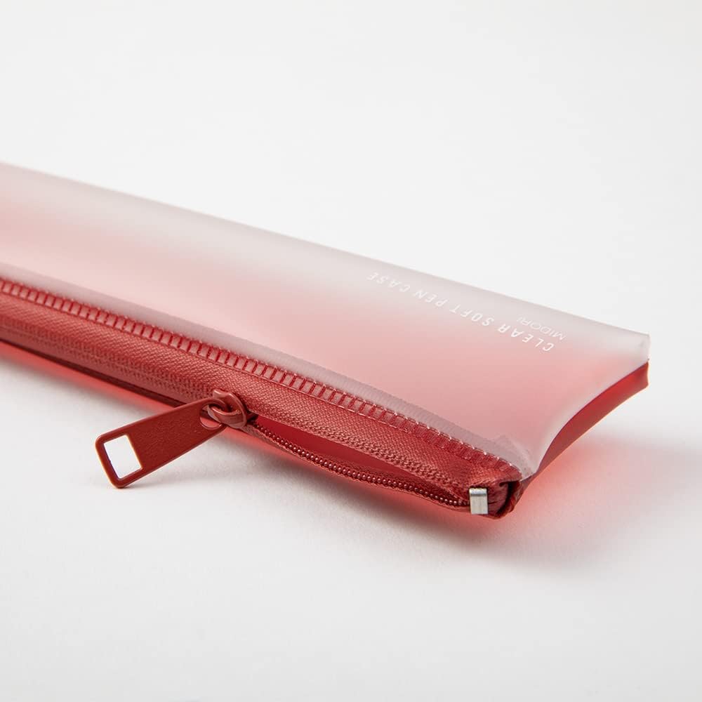 Midori 41816006 Pencil Case, Clear Soft Pen Case, Red, Red