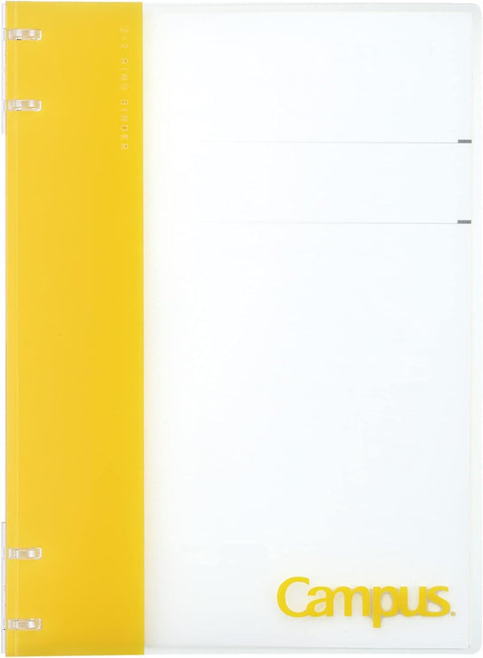 Kokuyo Campus Refillable Notebook, B5 2x2 Slim Ring Binder Notebook with Customizable Title Page, 40 Sheets Capacity. Suitable for 26 Holes Loose Leaf Paper, Yellow (RU-NP704Y)