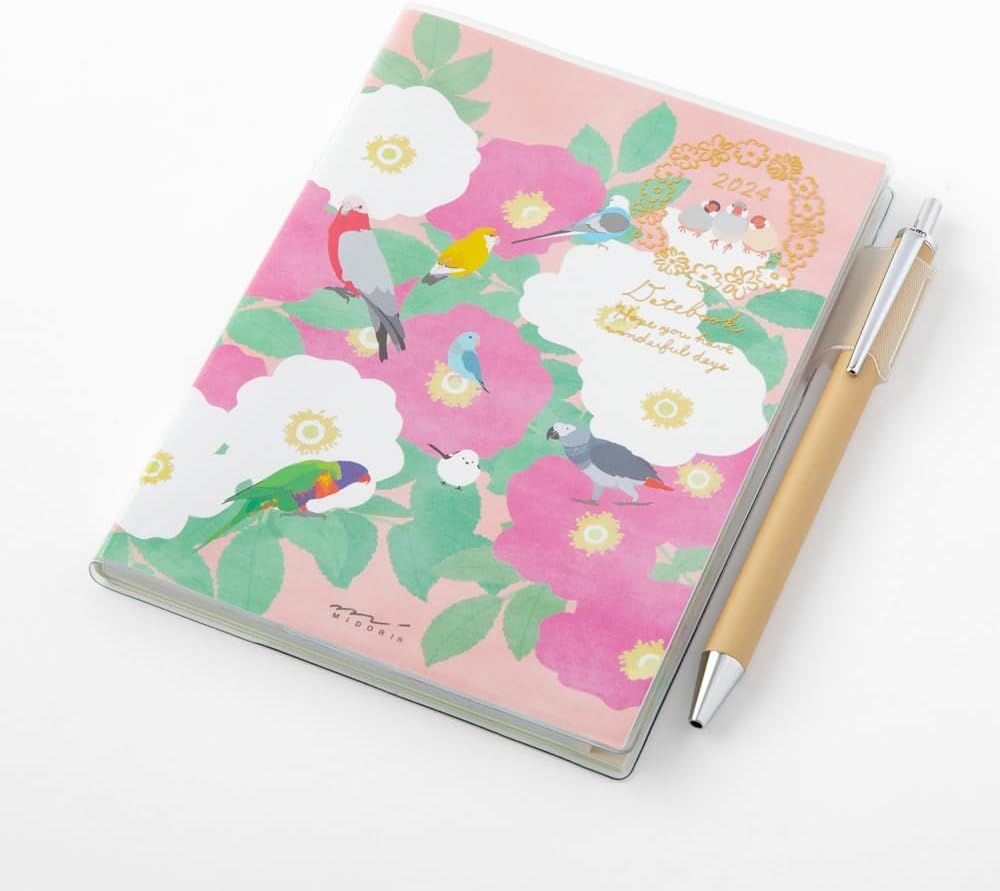 Midori Pocket Diary 22251006 Weekly Planner, 2024, A6, Clover Pattern, Starts January 2024 (bird pattern)
