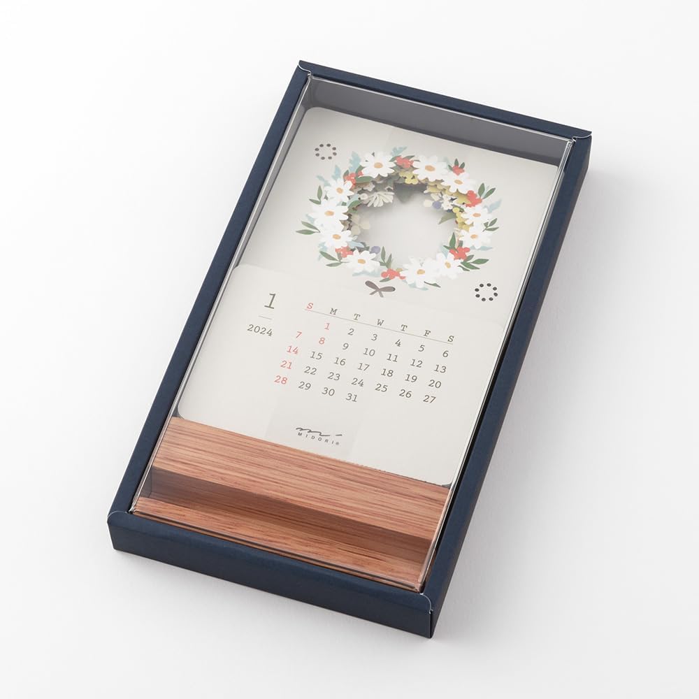 MIDORI 31280006 2024 Desktop Calendar Excluding the Seasons Limited Edition with Stickers, Floral Print