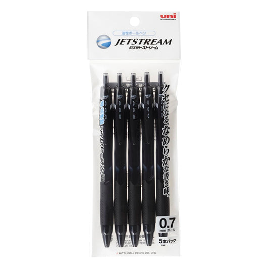Mitsubishi Pencil SXN150075P.24 Jetstream Oil-Based Ballpoint Pen, 0.03 inches (0.7 mm), Black, 5 Pieces
