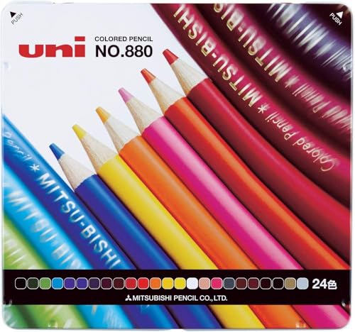 Mitsubishi Pencil K88024CP Colored Pencils, 880, 24 Colors, Height 7.4 x Width 7.8 x Thickness 0.5 inches (187.0 x 199.0 x 12.0 mm)