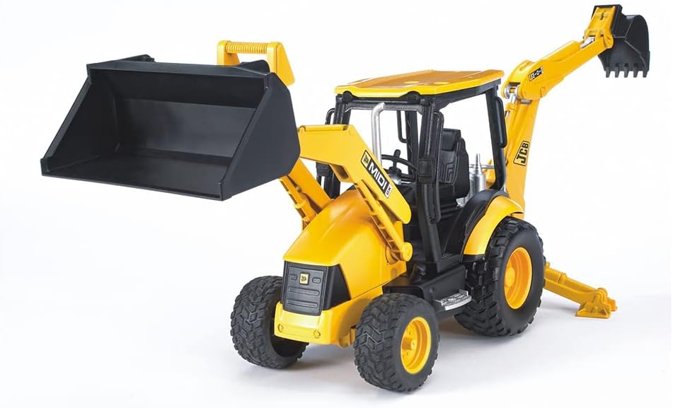 Bruder Toys - Construction Realistic JCB MIDI CX Backhoe Loader with Changeable Front Loader and Backhoe Loader Scoop - Ages 3+