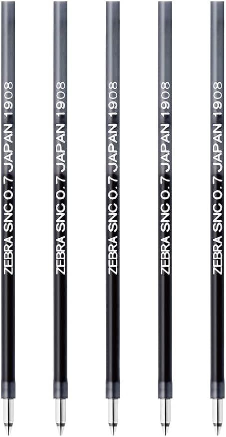 ZEBRA RSNC7-BK-5AZ Oil-Based Ballpoint Pen Refill, SNC-0.7 Core, for Blen Multi-Color and Multi-Functional, Black, Pack of 5