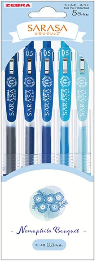 ZEBRA JJ15-NP-5C Gel Ballpoint Pen, Sarasa Clip, 0.02 inches (0.5 mm), Flower Bouquet, Nemophila, Set of 5 Colors