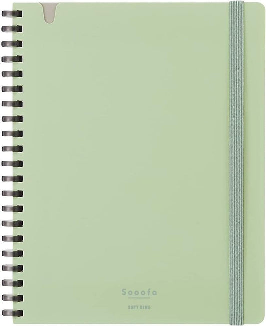 KOKUYO Graph Journal Notebook, Sooofa 7.2'' x 5.5'' Soft Ring Notebook for Women 4mm Grid Ruled, 80 Perforated Sheets, Green, B6 Notebook for Work Journals for Writing. Japan Import (SU-SV748S4-G)
