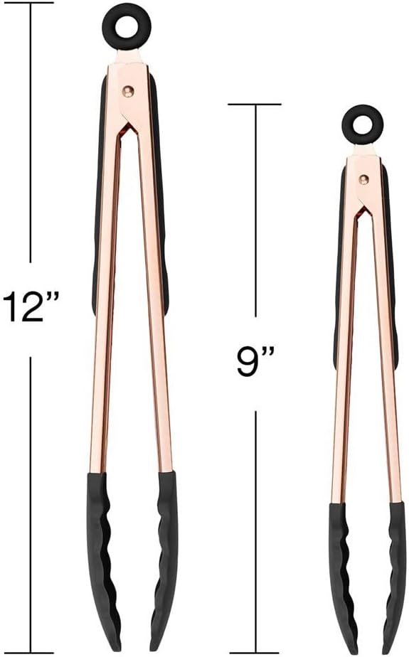 COOK WITH COLOR Stainless Steel Silicone Tipped Kitchen & BBQ Tongs Set, 2 Pc Tongs, Black