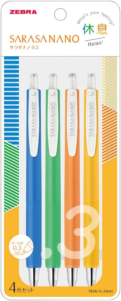 ZEBRA JJH72-4C-KY Sarasa Nano Gel Ballpoint Pen, 0.3mm, Set of 4 Colors, Resting