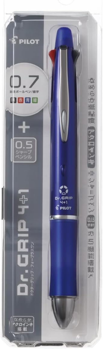 PILOT Dr. Grip 4+1, 4 Color 0.7 mm Ballpoint Multi Pen & 0.5 mm Mechanical Pencil - Blue Body (BKHDF1SFN-L)
