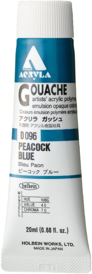 Holbein Acryla Gouache Artists Acrylic Polymer Emulsion, 20ml Peacock Blue (D096)
