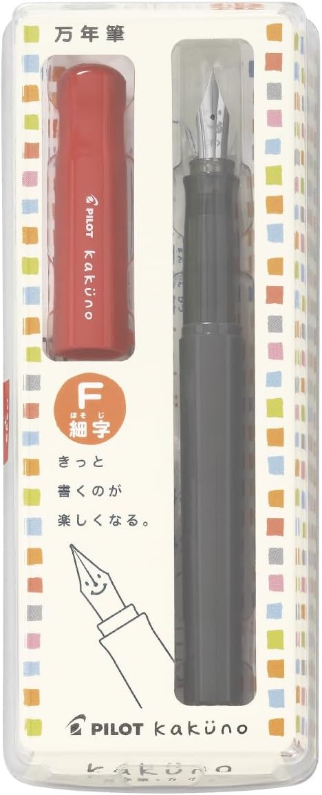 PILOT Kakuno Fountain Pen of Biginners, Fine Nib, Red Body (FKA-1SR-RF)