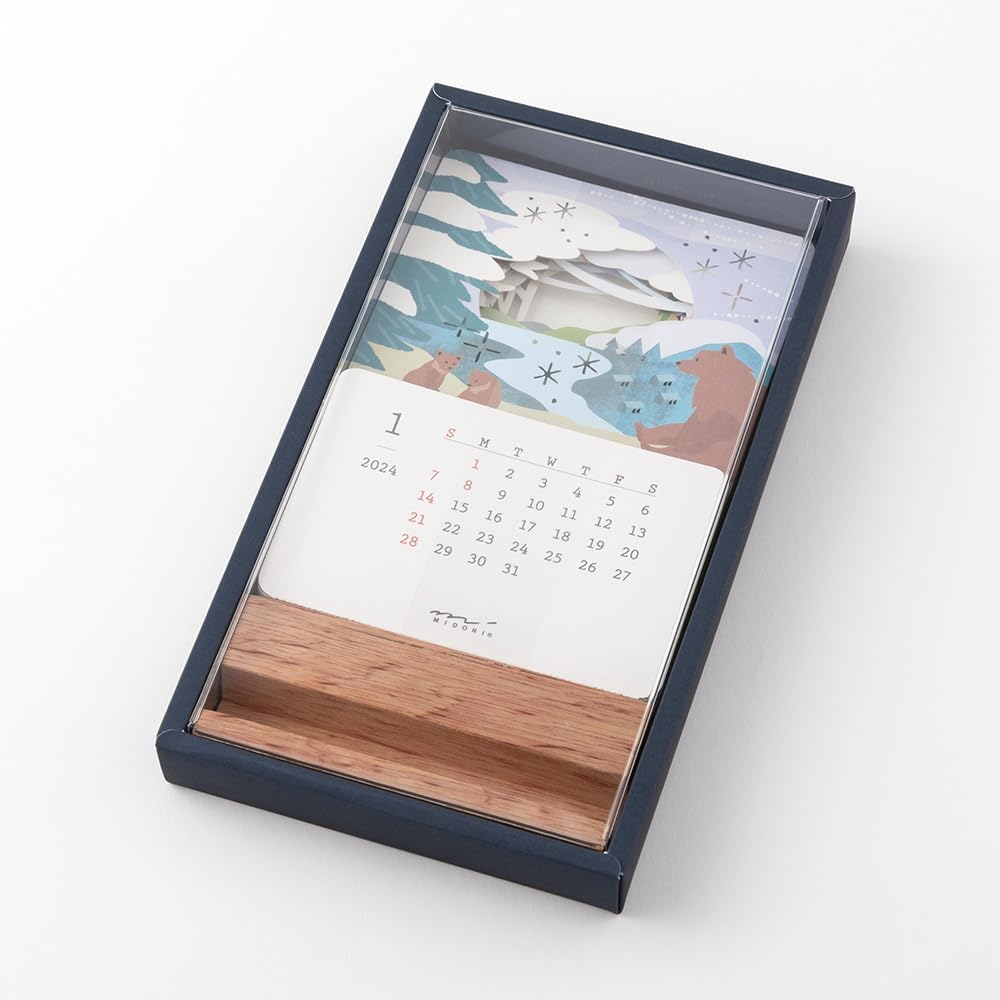 MIDORI 31281006 2024 Desktop Calendar Excluding Seasonal Calendar with Stickers, Landscape Pattern
