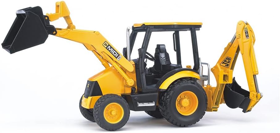 Bruder Toys - Construction Realistic JCB MIDI CX Backhoe Loader with Changeable Front Loader and Backhoe Loader Scoop - Ages 3+