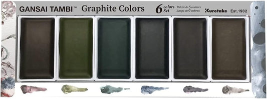Kuretake GANSAI TAMBI GRAPHITE COLORS, 6 colors set, Watercolor paint for Professional, for artists and crafters,Illustrations, Drawing, Lettering, Made in Japan