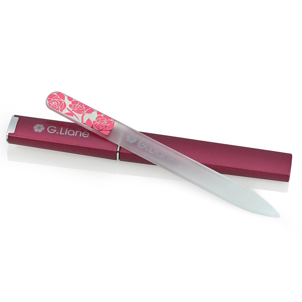 G.Liane Premium Glass Nail File with Case Professional Crystal Fingernail Files Perfect Manicure Set for Women Men Kids Nail Care Gift Set(Rose Pink)