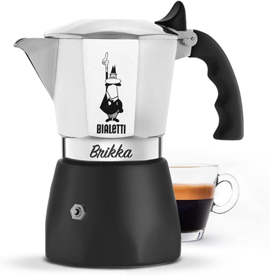 Bialetti - New Brikka, Moka Pot, the Only Stovetop Coffee Maker Capable of Producing a Crema-Rich Espresso, 4 Cups (5,7 Oz), Aluminum and Black