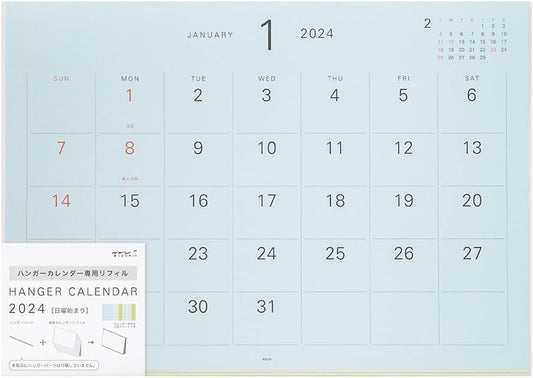 Midori 31295006 2024 Wall Calendar, Hanger Calendar, Refill, White (color)