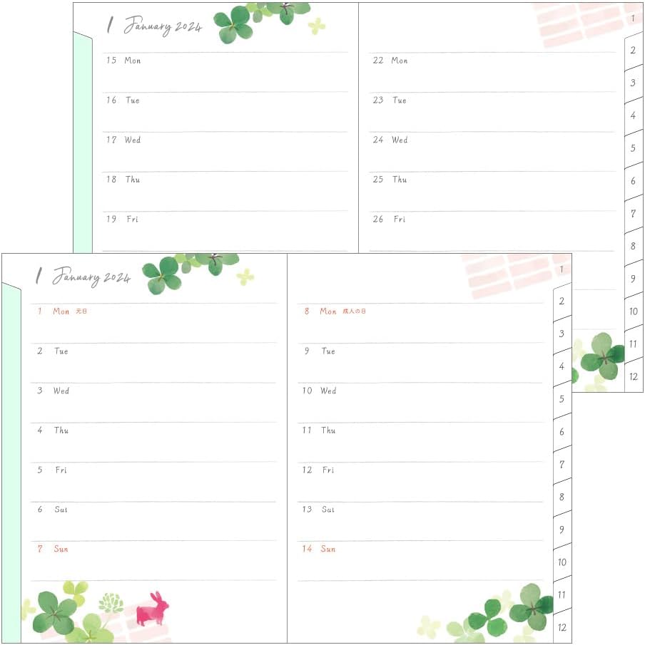 Midori Pocket Diary 22251006 Weekly Planner, 2024, A6, Clover Pattern, Starts January 2024 (clover pattern)