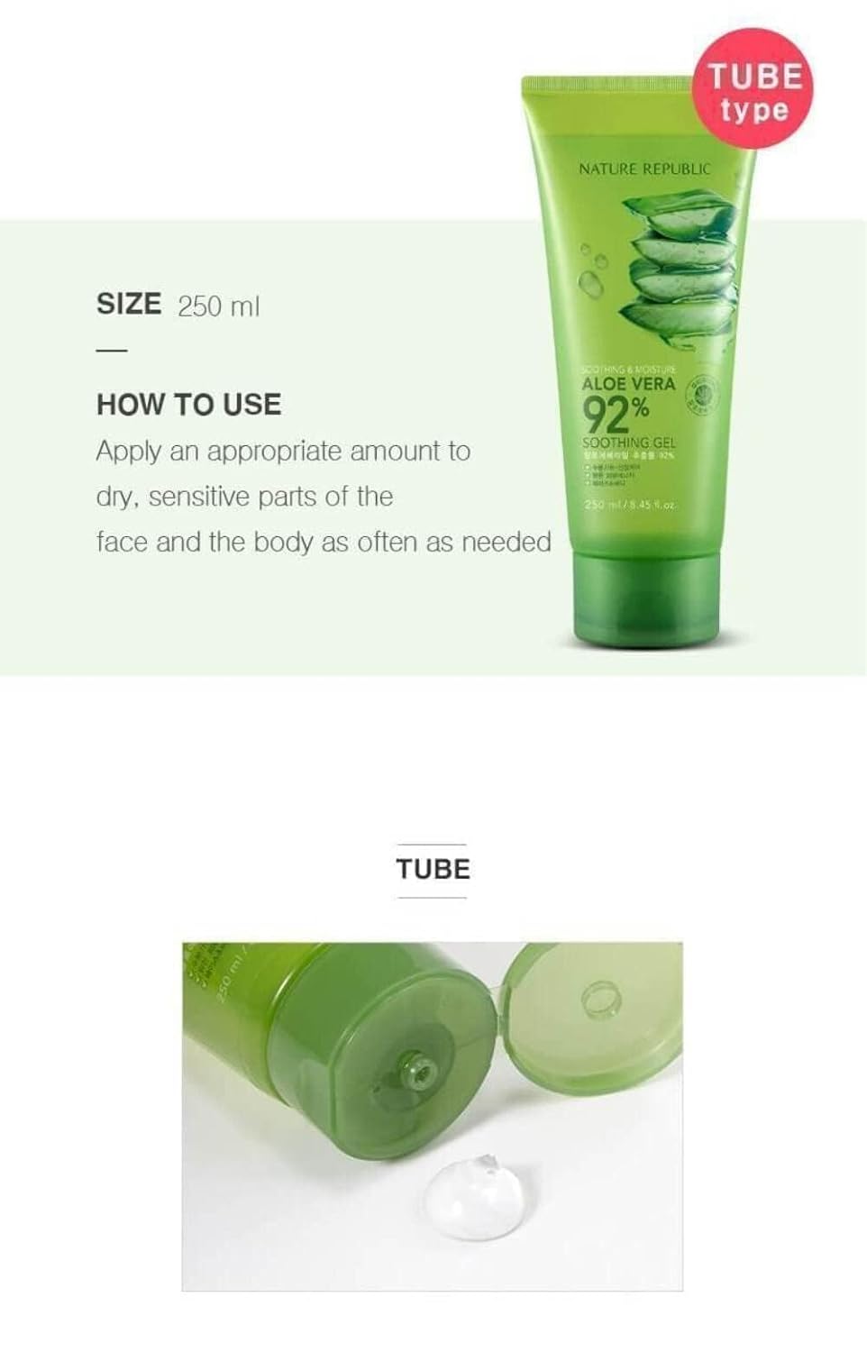 Nature Republic New Soothing & Moisture Aloe Vera 92% Gel, 10.56 Fl Oz