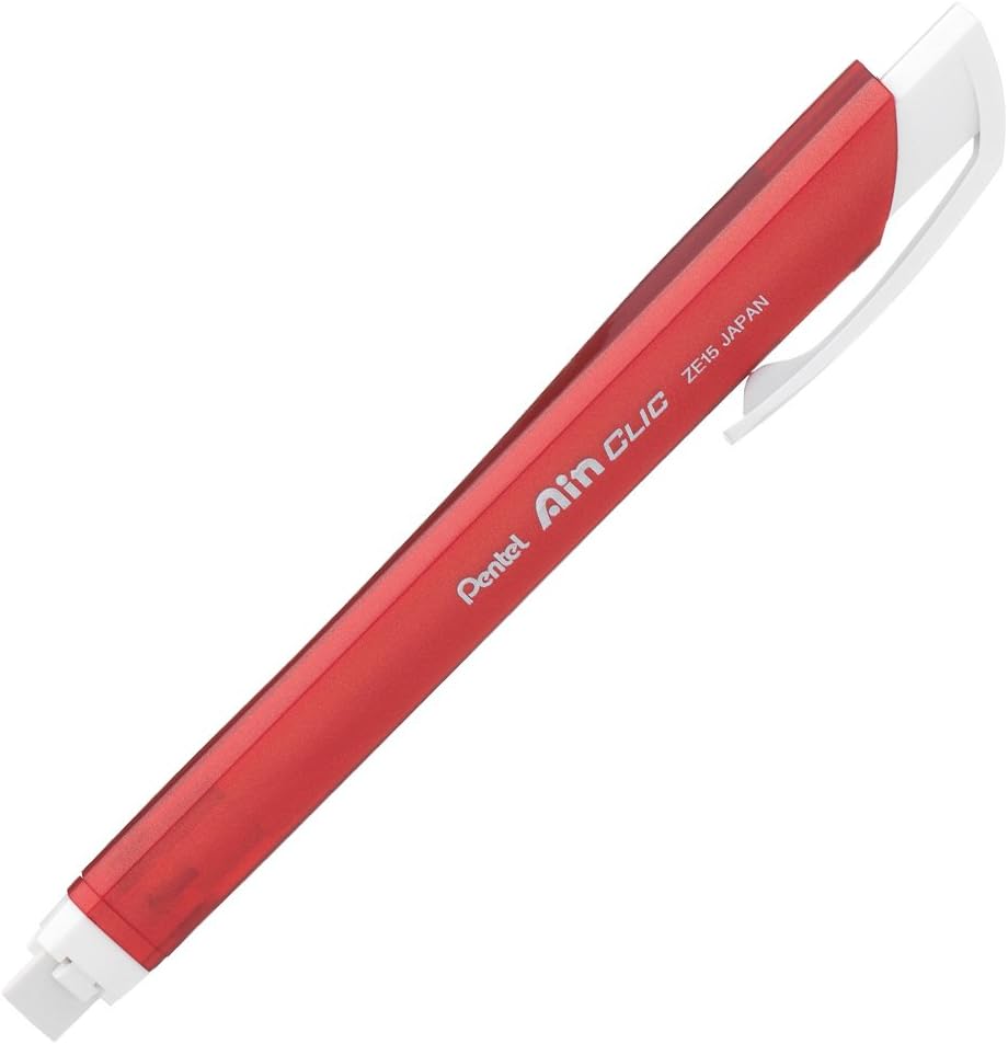 Pentel XZE15-MB Ain Click Holder Erasers, Set of 5, Metal Red