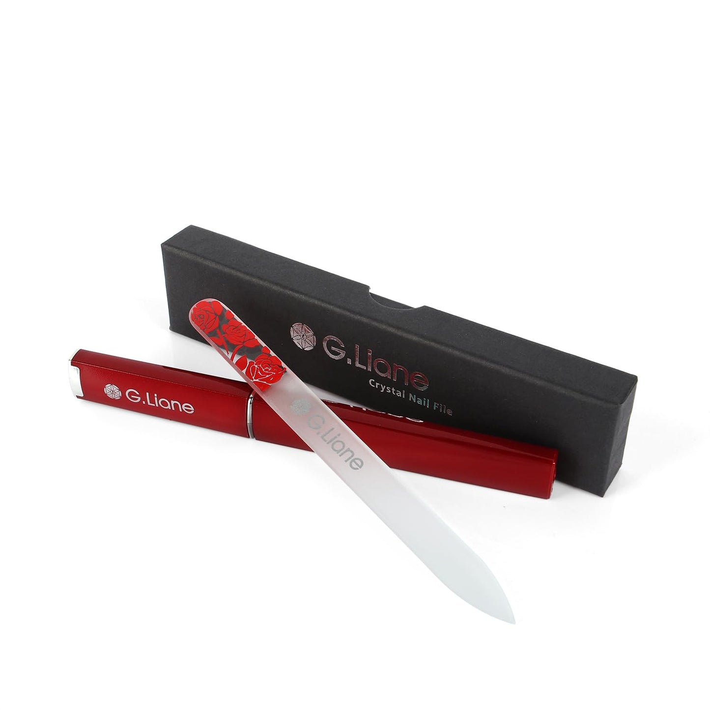 G.Liane Premium Glass Nail File with Case Professional Crystal Fingernail Files Perfect Manicure Set for Women Men Kids Nail Care Gift Set(Rose Red)