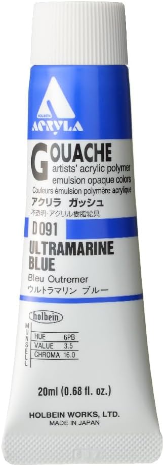 Holbein Acryla Gouache Artists Acrylic Polymer Emulsion, 20ml Ultra Blue (D091)
