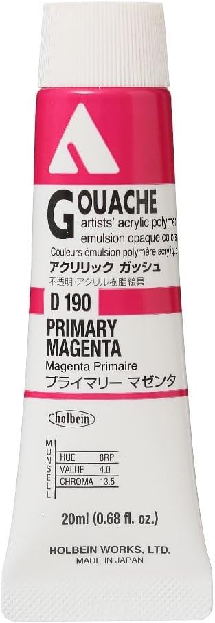 Holbein Acryla Gouache Artists Acrylic Polymer Emulsion, 20ml Primary Magenta (D190)