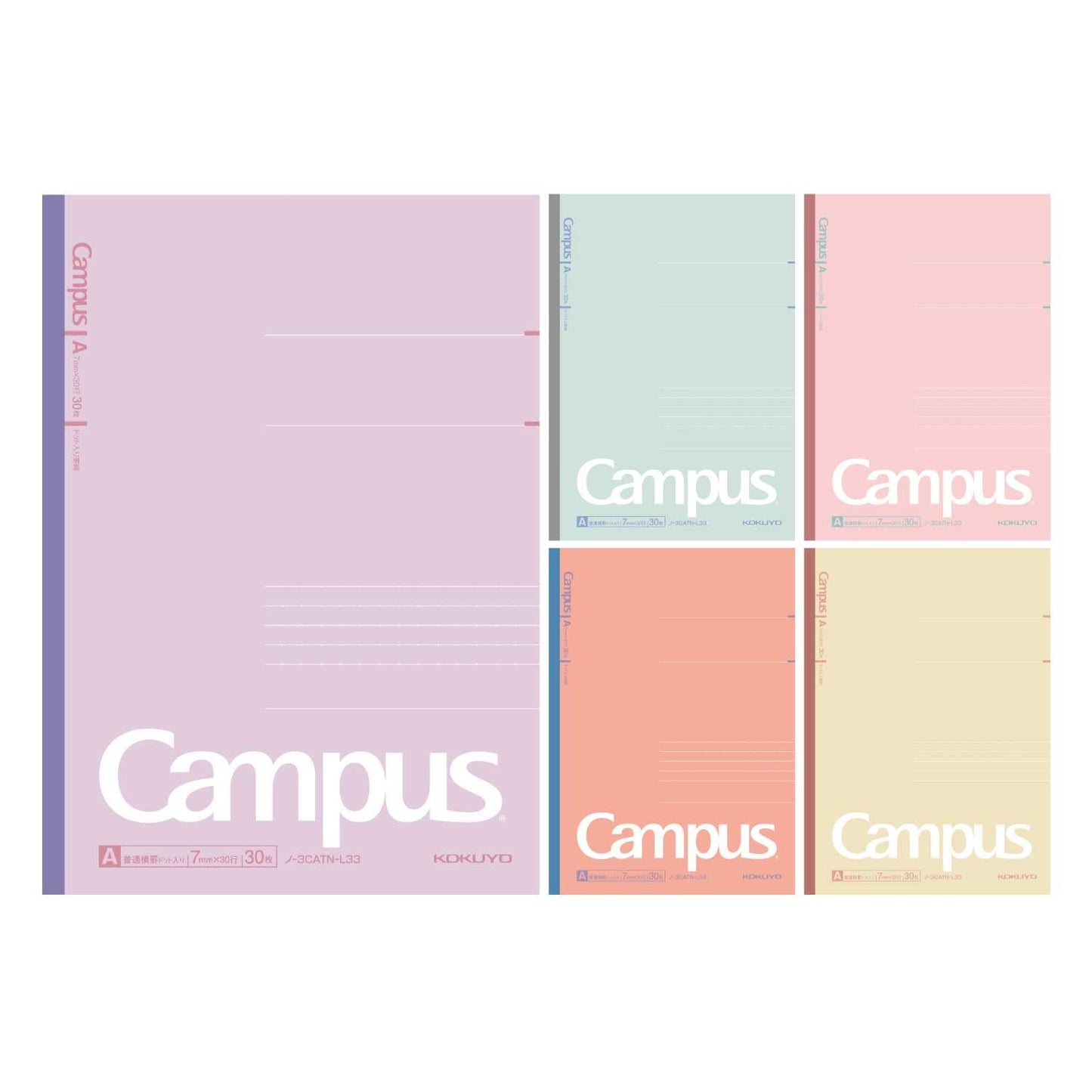 Kokuyo NO-3CATN-L33X5 Notebook, Campus Notebook, Limited Edition, B5 Dot A-Ruled, Dull Pastel, 5 Color Pack