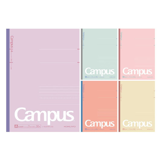 Kokuyo NO-3CATN-L33X5 Notebook, Campus Notebook, Limited Edition, B5 Dot A-Ruled, Dull Pastel, 5 Color Pack