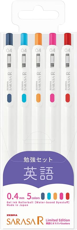 ZEBRA JJS29-R1-5C-E Gel Ballpoint Pen, Sarasa R, 0.02 inches (0.4 mm), Study Set, English, Limited 5 Color Set
