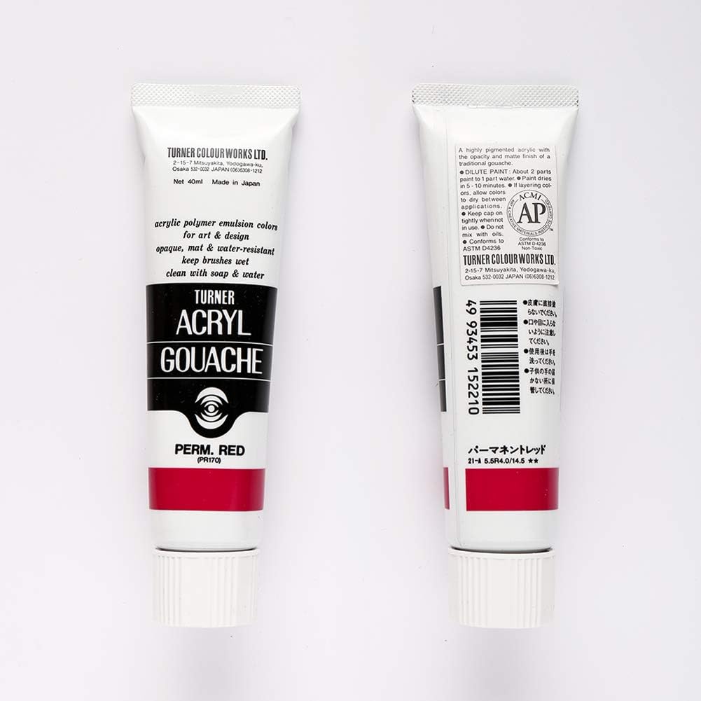 Turner Colour Works Acryl Gouache Artist Acrylic Paint - Single 40 ml Tube - Permanent Red