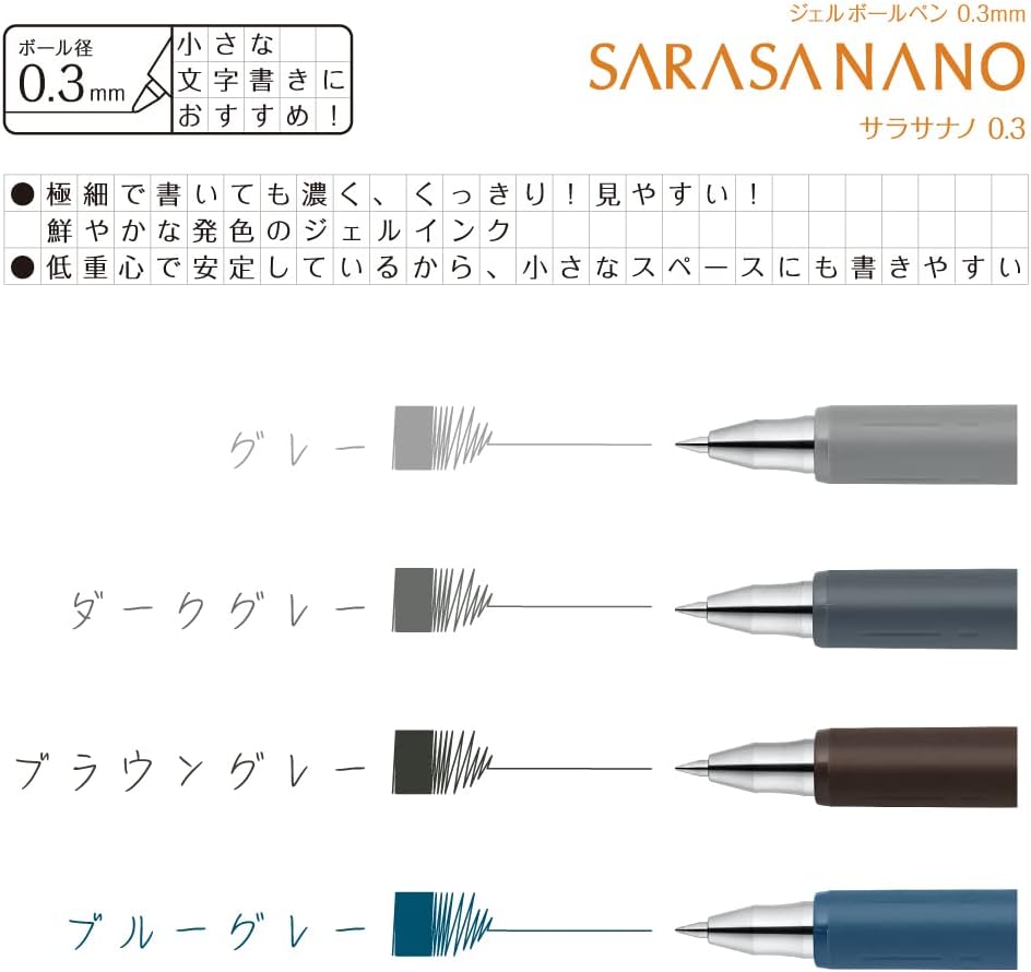 ZEBRA JJH72-GR4C-AZ Gel Ballpoint Pen Sarasa Nano 0.3mm Gray Type 4 Color Set