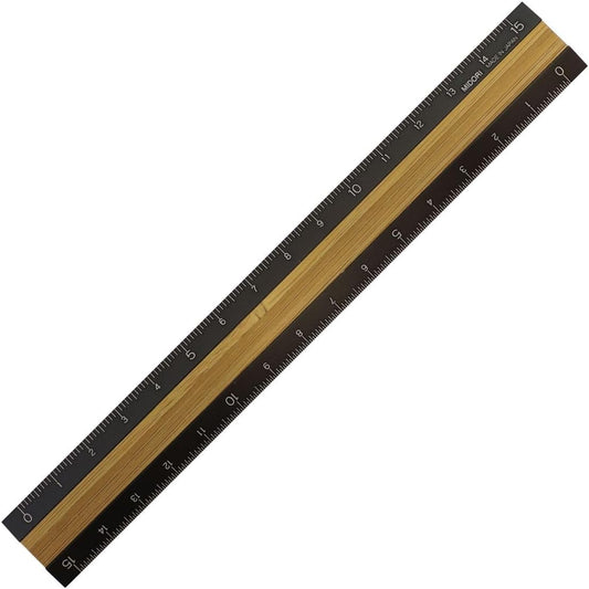 DESIGNPHIL 42270006 Midori Ruler, Aluminum & Wood Ruler, 5.9 inches (15 cm), Black